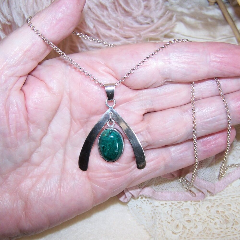 Vintage Made in Israel Israeli Sterling Silver Eilat Chrysacolla Stone Pendant